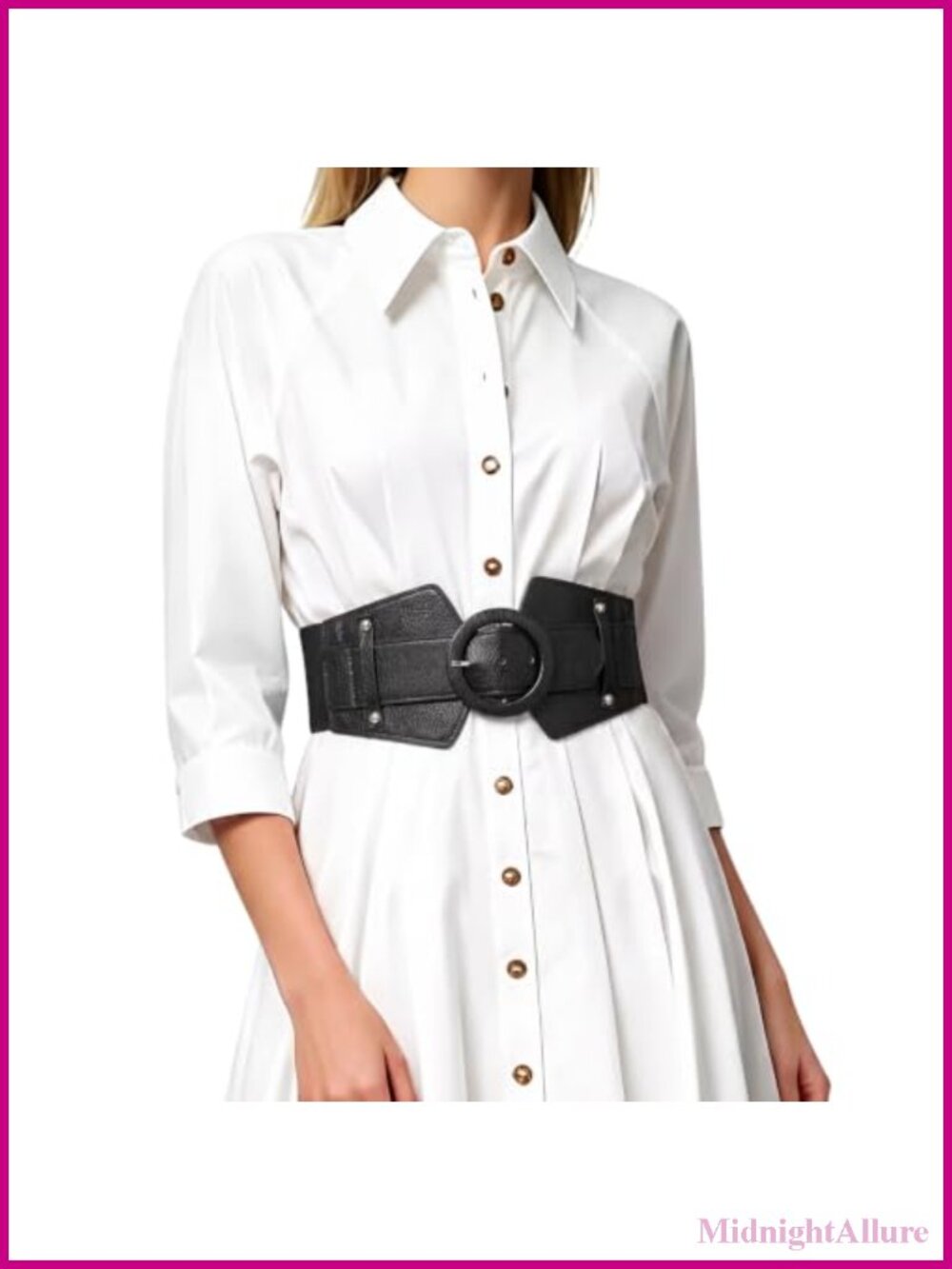 Wide Elastic Waist Belt for Women PU Leather Round Buckle Dress Belt